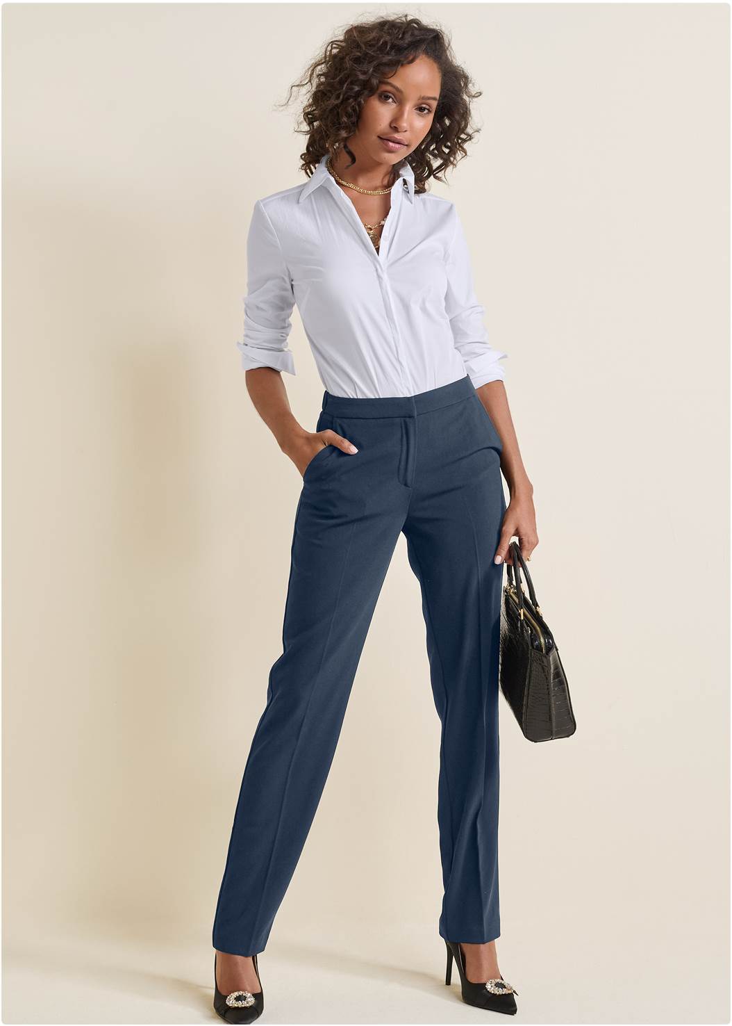 High-rise straight trousers in Navy | VENUS