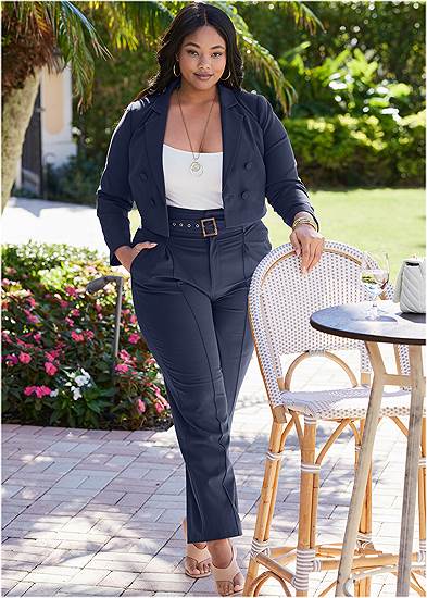 Plus Size Belted Suiting Set