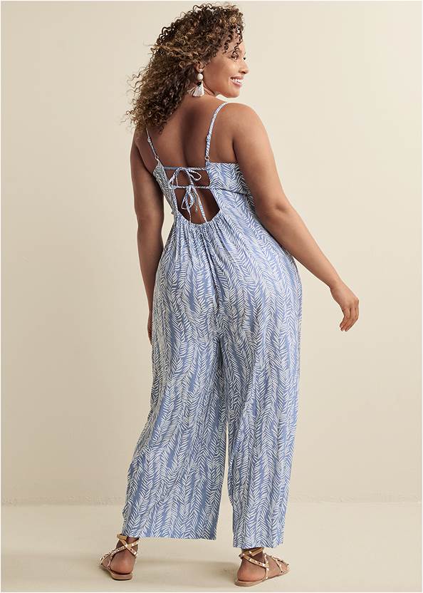 Back View Square Neck Printed Jumpsuit