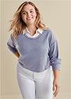 Cropped Front View Washed Collared Lounge Top