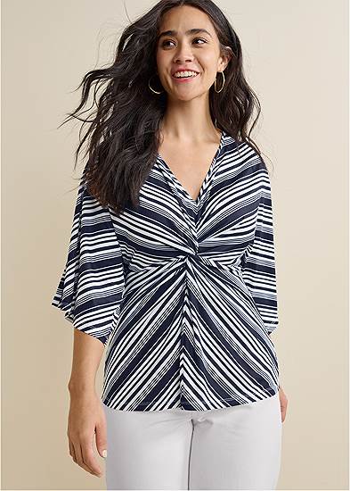 Plus Size Striped Knotted Top