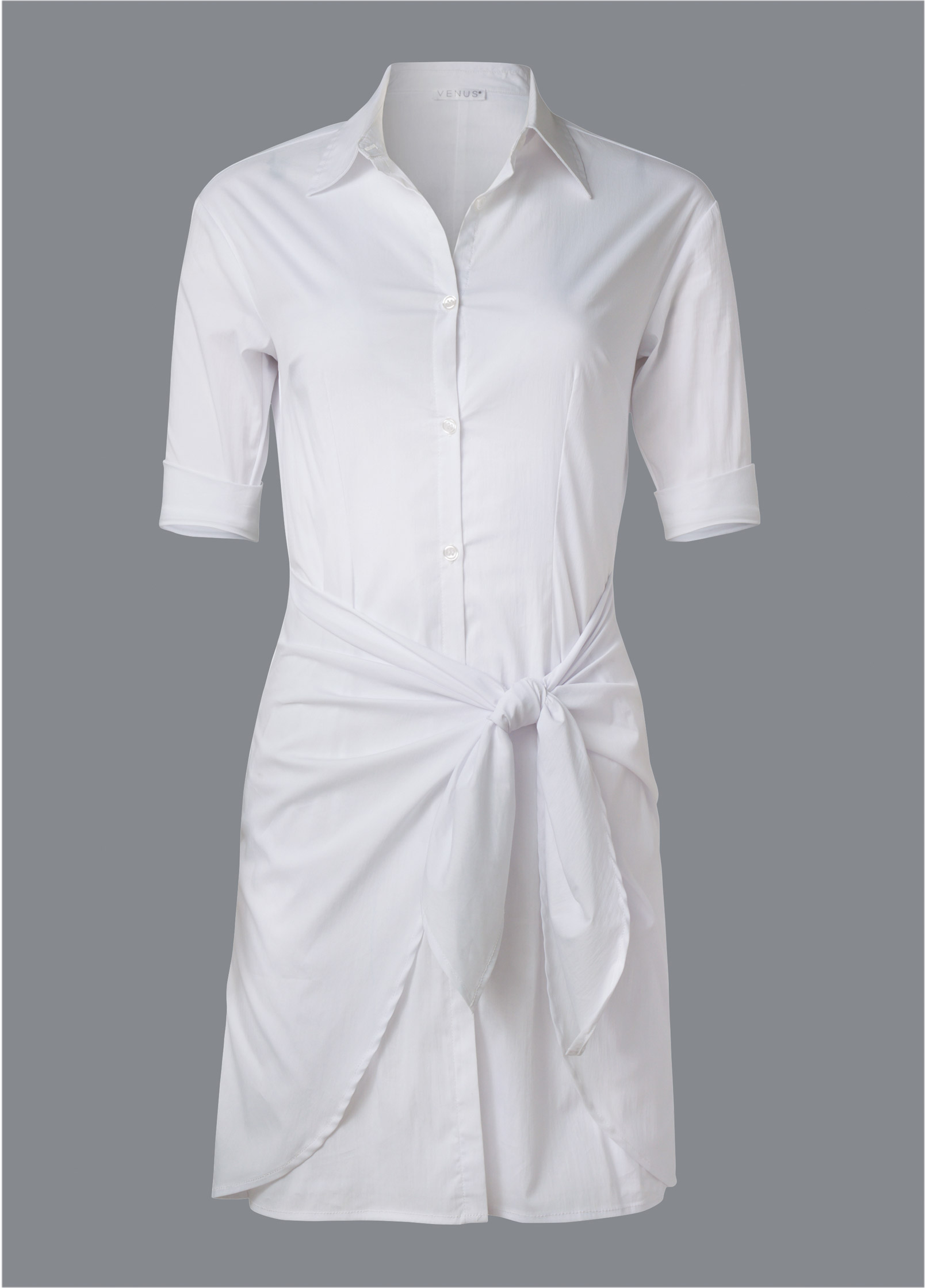 Collared Wrap Shirt Dress in White | VENUS