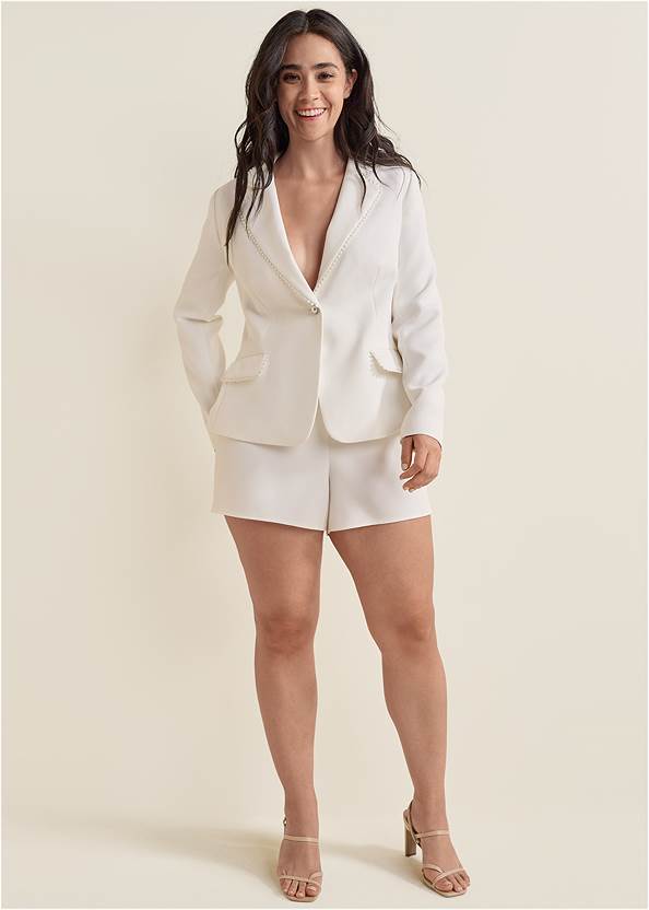 Blazer And Shorts Suit Set,Strappy Toe Loop Heels,Laura Pumps