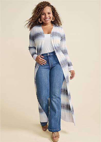 Plus Size Ombre Striped Duster