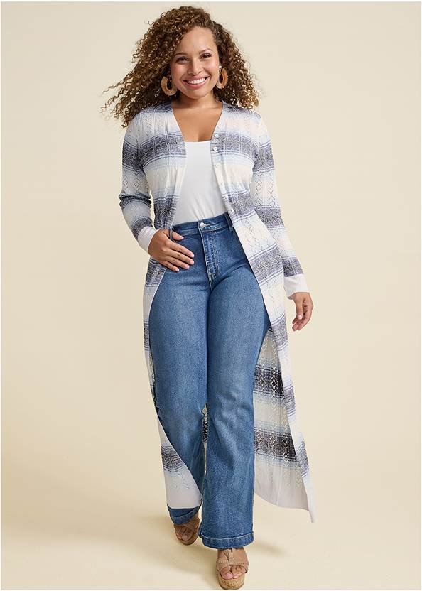 Front View Ombre Striped Duster