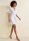 Full Front View Collared Wrap Shirt Dress
