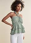 Front View Ring Trim Tiered Halter Top