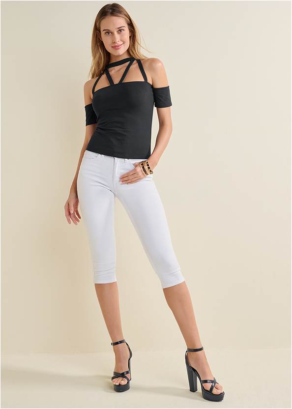 Full front view Strappy Open Shoulder Top