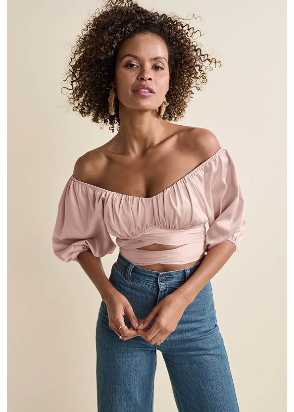 Alternate View Off-The-Shoulder Wrap Top