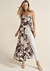 Front View Palm Print Smocked Maxi Top