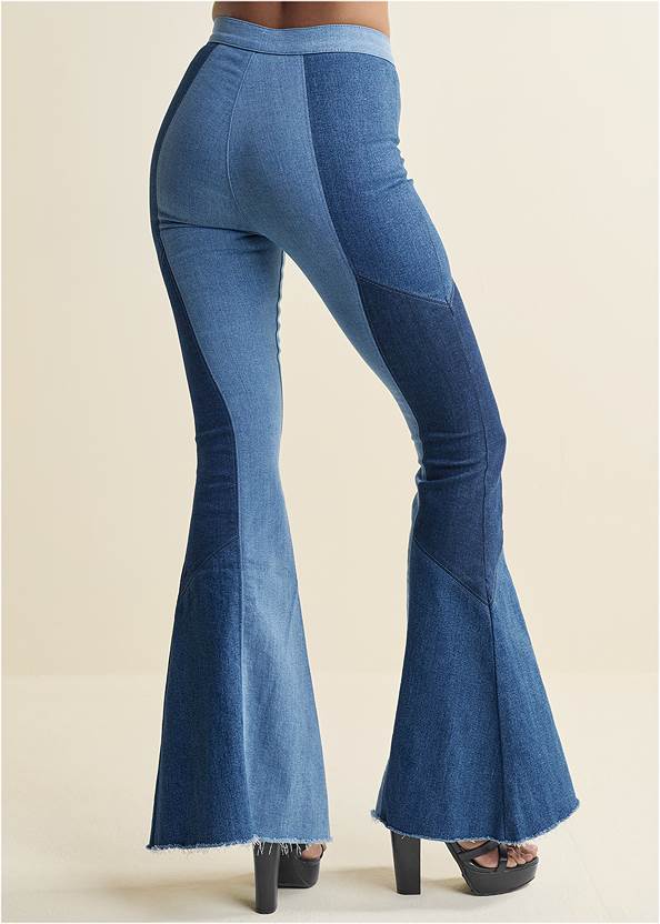 Back View Color Block Flare Jeans