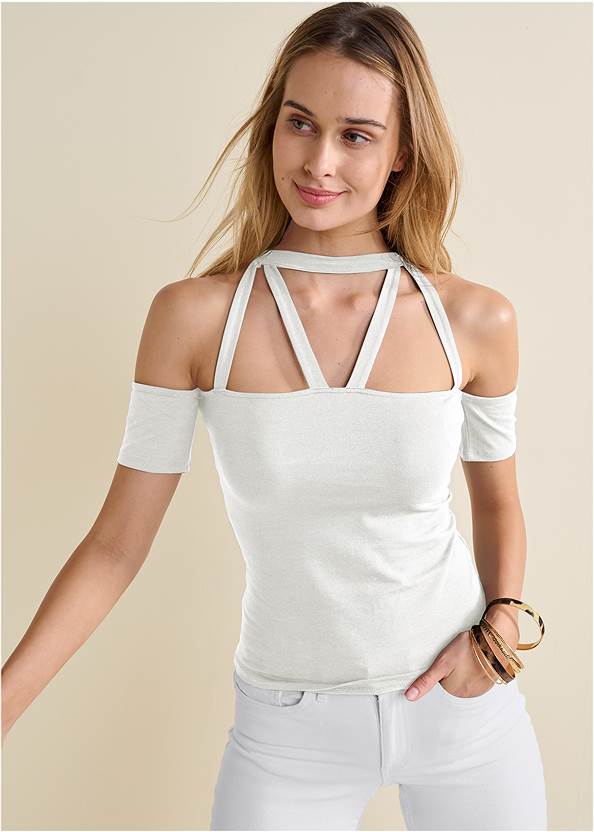 Front View Strappy Open Shoulder Top