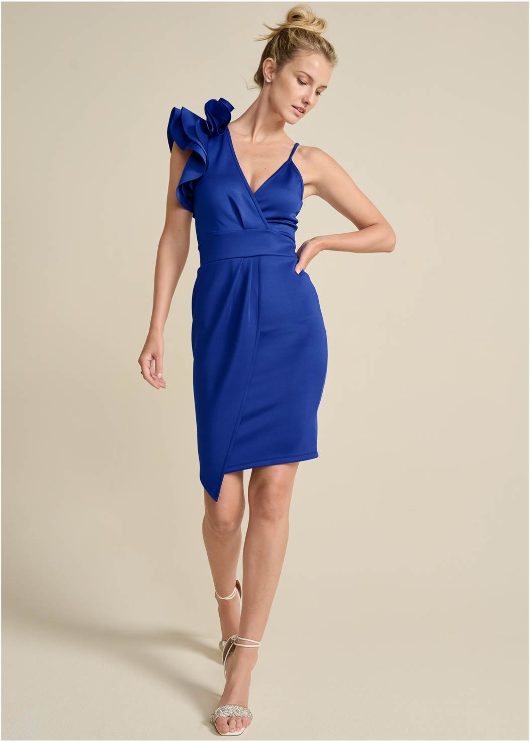 Ruffle Shoulder Mini Dress In Blue Venus 0557