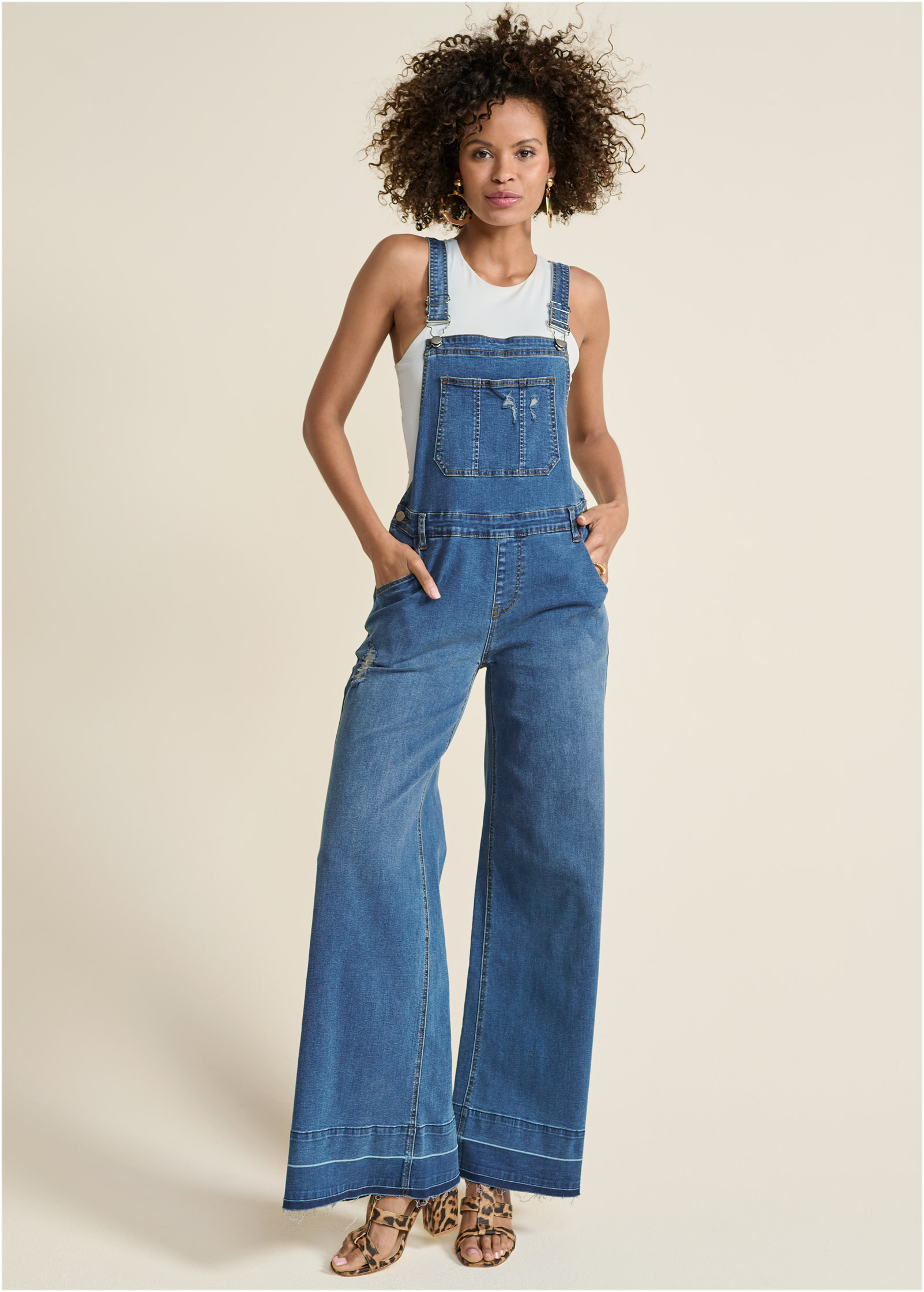 DENIM FLARE OVERALLS in Medium Wash | VENUS