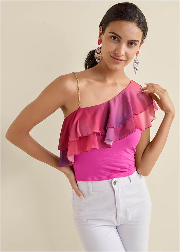 Cropped front view One-Shoulder Ombre Top