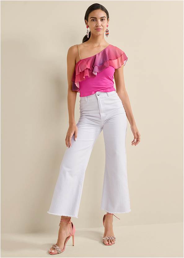 Full front view One-Shoulder Ombre Top