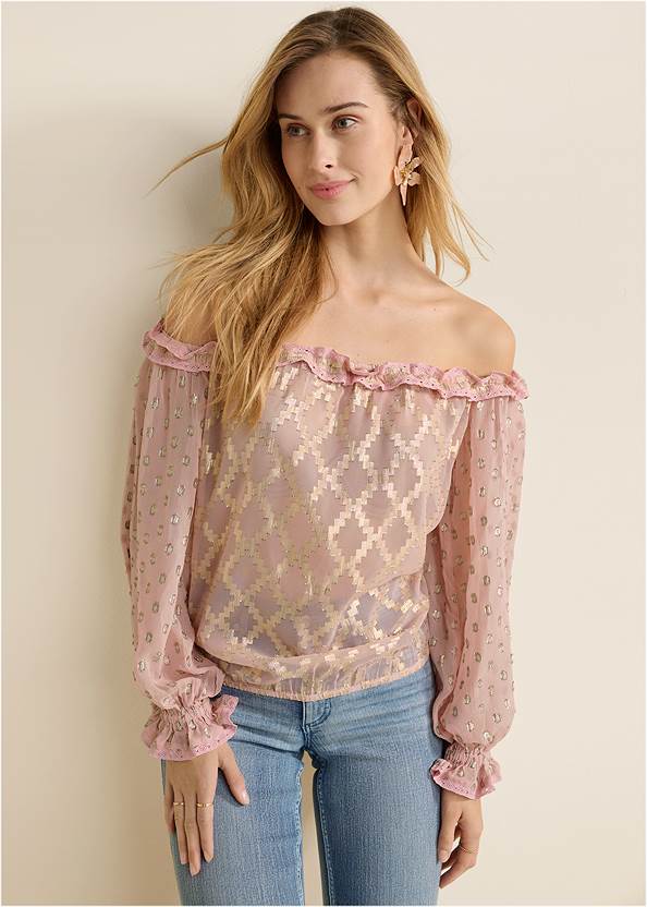 Cropped front view Off-The-Shoulder Ruffle Top