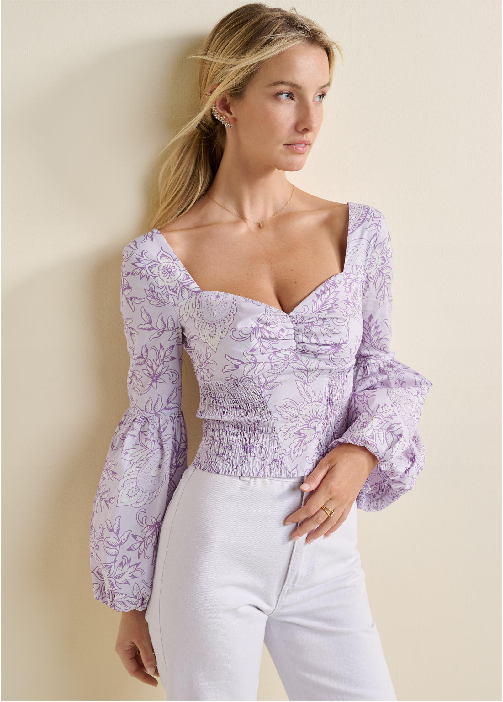 PRINTED SWEETHEART BLOUSE in Purple | VENUS