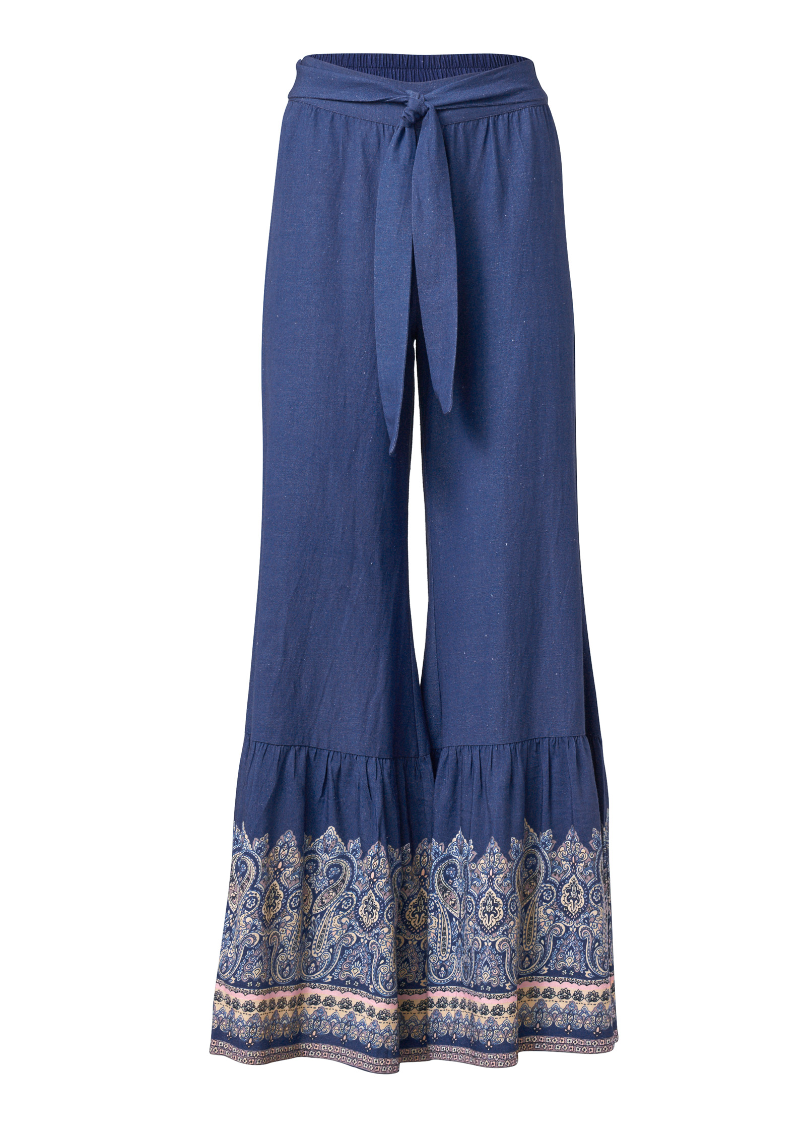 LINEN BORDER PRINT PANTS in Navy Multi | VENUS