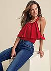 Front View Cold-Shoulder Overlay Top