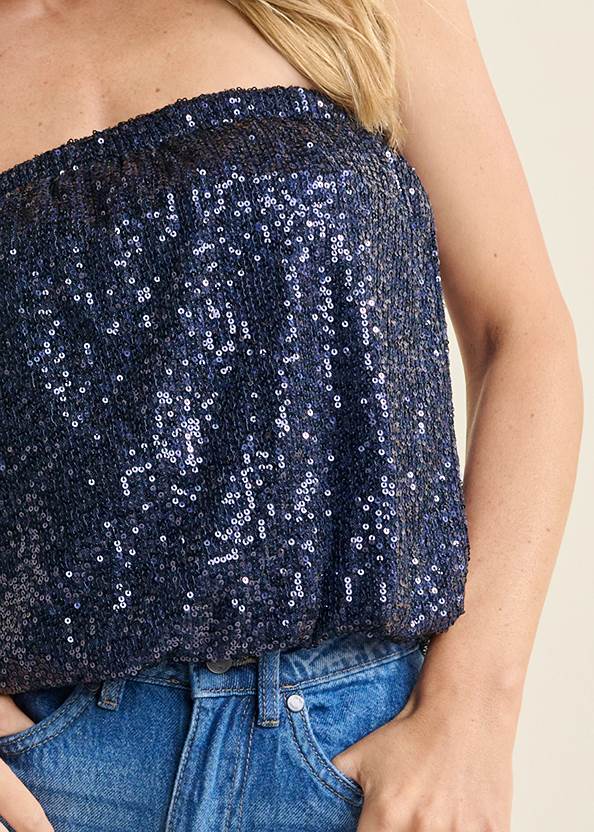 SEQUIN TUBE TOP in Navy | VENUS