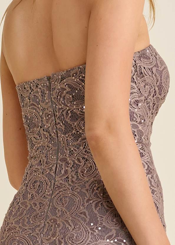 Detail back view Strapless Lace Dress