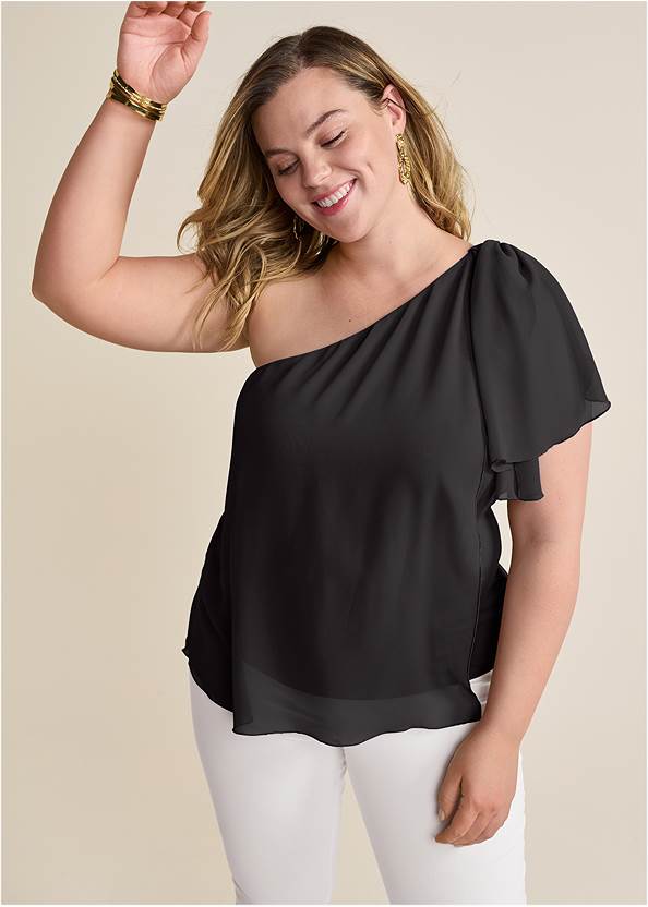 Chiffon Bow Top,Mid-Rise Slimming Stretch Jeggings