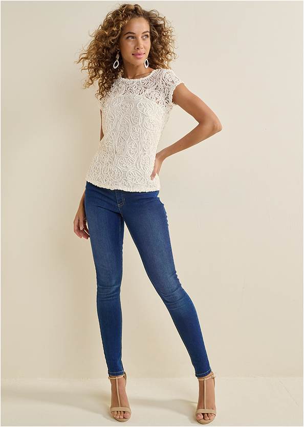 Front View Cap Sleeve Lace Top
