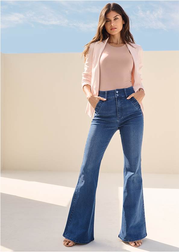 Shape Embrace Bodysuit,High-Waist Flare Jeans,Bum Lifter Jeans,Pintuck Front Zipper Skirt,Patchwork Cable Knit Cardigan,T-Strap Heels,Croc Faux-Leather Boots,Hoop Earrings Set,Studded Round Crossbody,Mixed Earring Set,Braided Double Strap Mules
