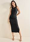 Full front view Ribbed Bodycon Midi Dress