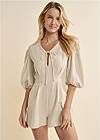 Cropped front view Linen Balloon Sleeve Romper