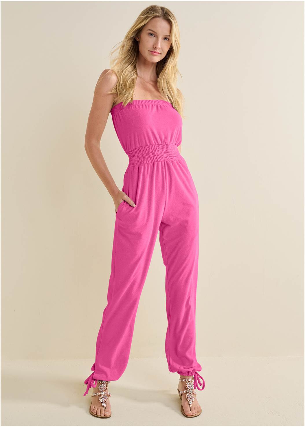 Terry towel jumpsuit in Pink