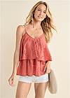 Cropped front view Eyelet Tiered Ruffle Cami