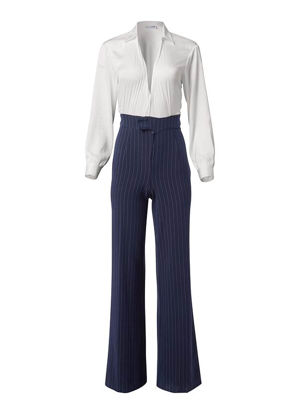 Ghost with background  view Pinstripe Wide Leg Jumpsuit