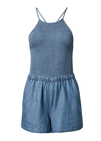 Plus Size Smocked Chambray Romper