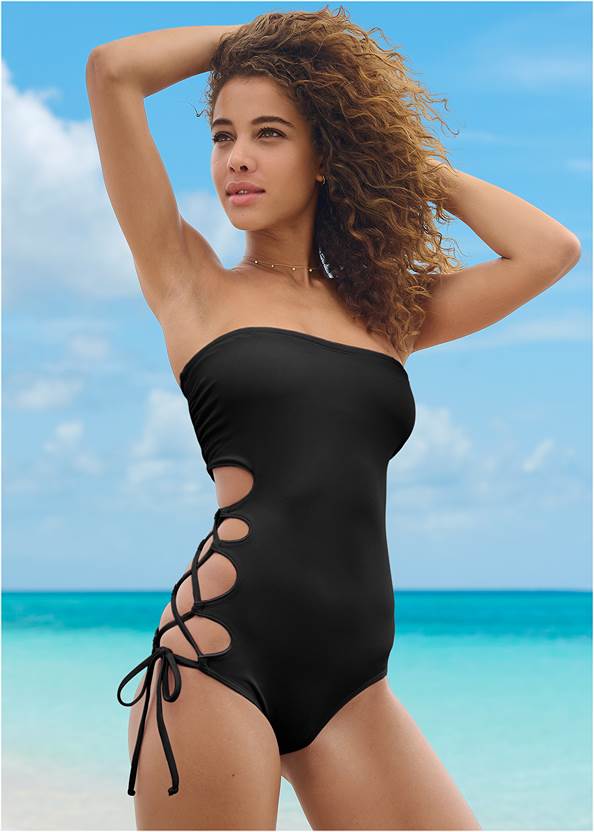 Front View Lace-Up Strappy One-Piece