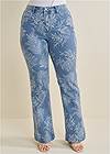 Front View Allover Print Flare Jeans