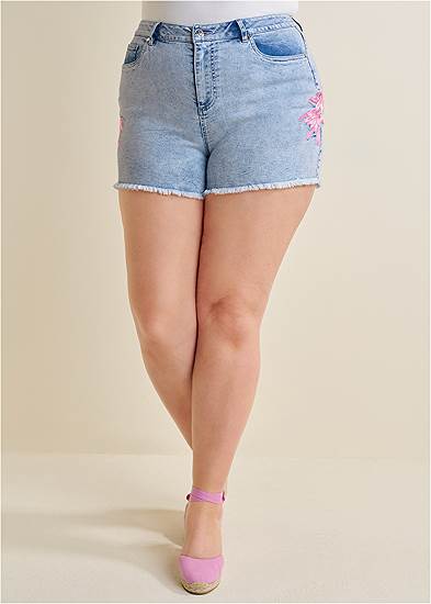 Plus Size Embroidered Cutoff Shorts