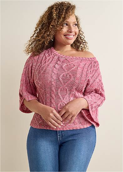Plus Size Cable Knit Pullover Sweater