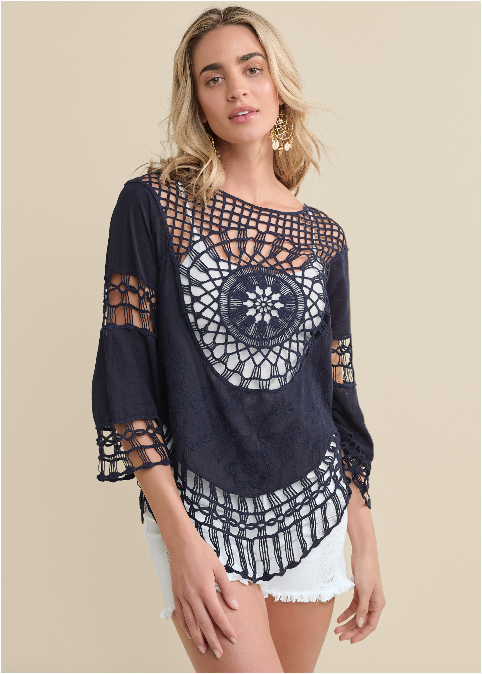 Navy crochet hot sale top