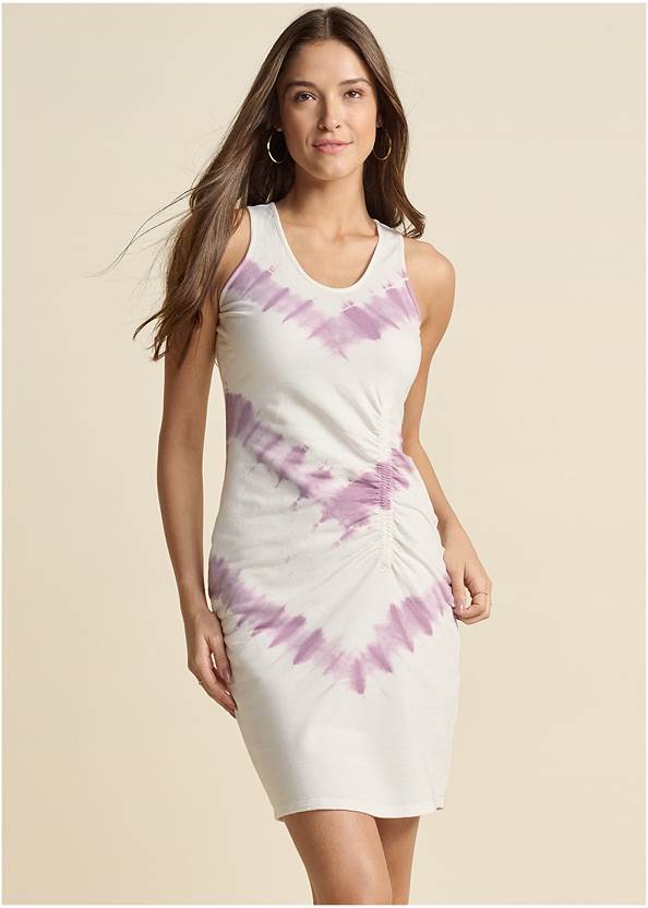 Front View Tie Dye Ruched Lounge Dress