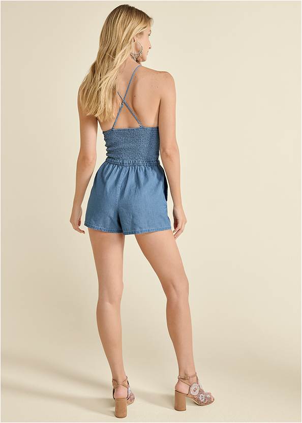 Back View Smocked Chambray Romper