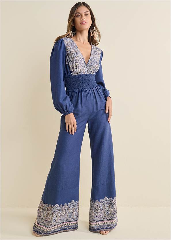 Full front view Printed Wide Leg Jumpsuit