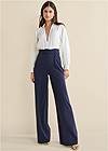 Full front view Pinstripe Wide Leg Jumpsuit