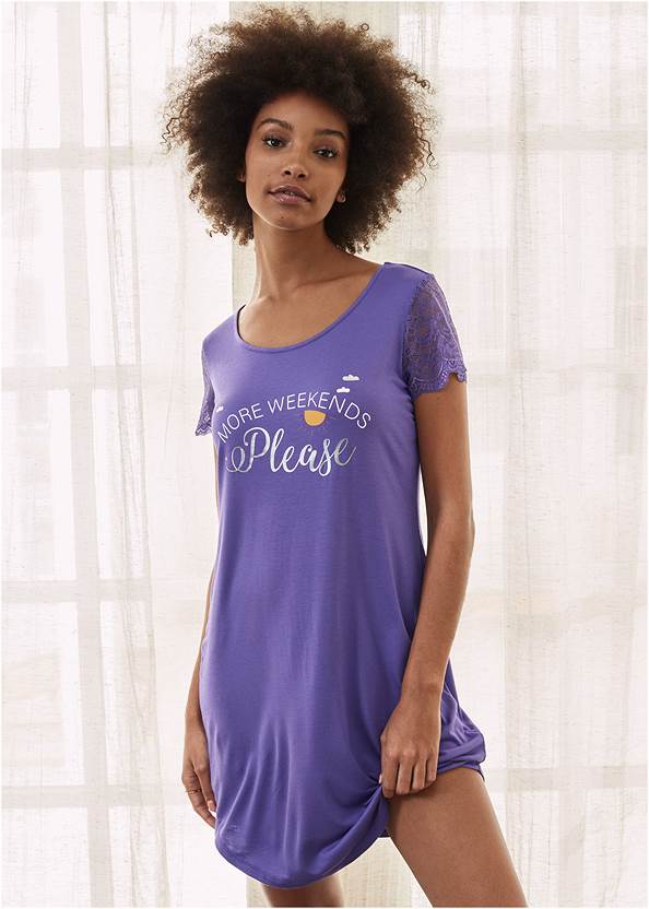 Front View  Lace Sleeve Graphic Nightie