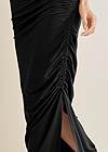 Detail front view Ruched Cowl Neck Maxi Dress