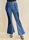 Front View Color Block Flare Jeans