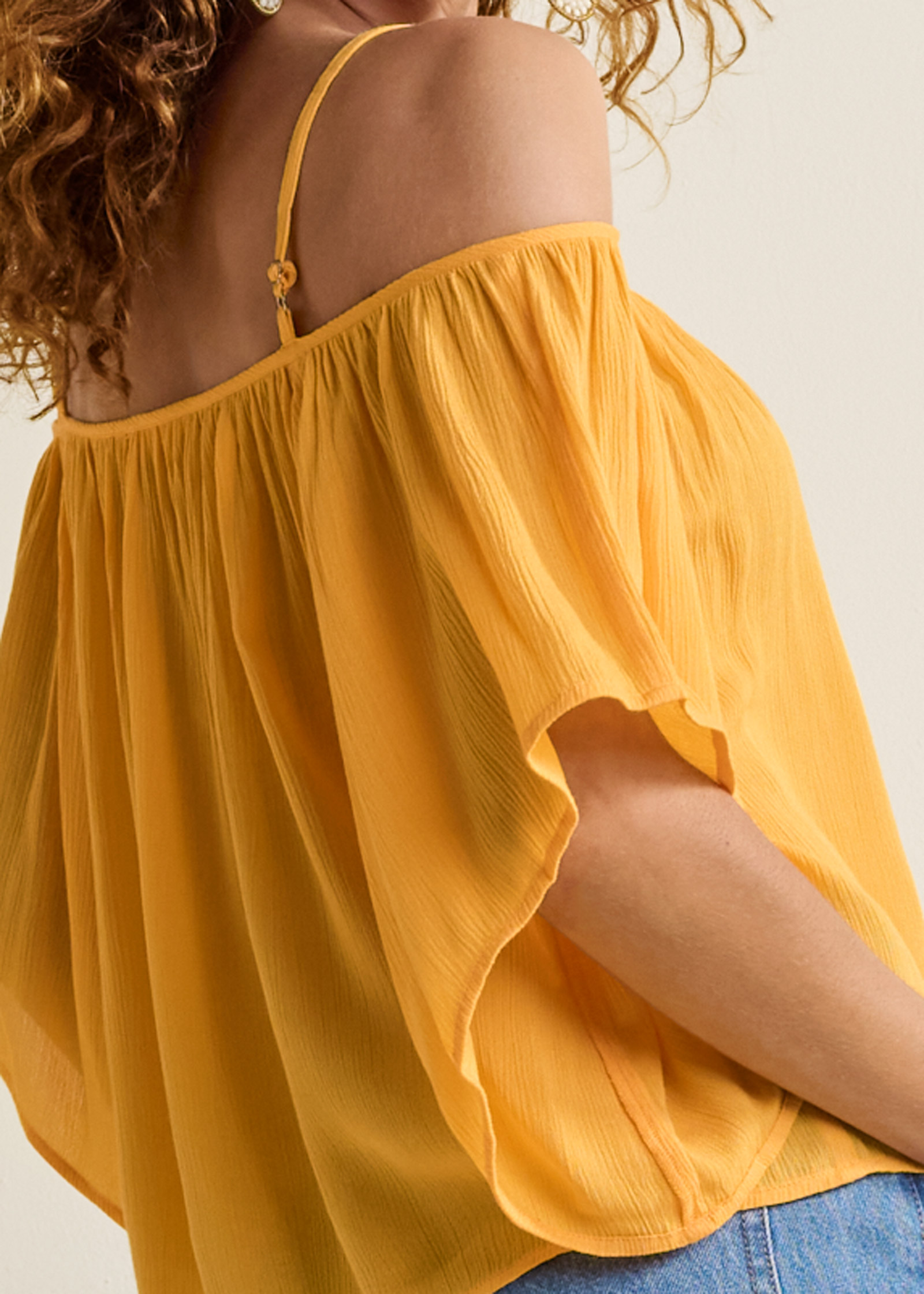 Yellow cold store shoulder top