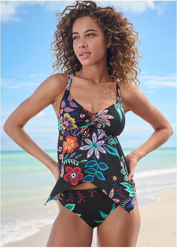 Classic Hipster Mid-Rise Bottom,Sharkbite Hem Tankini Top,Over-The-Shoulder Marilyn Top,Underwire Halter Top,Gathered Neckline Cover-Up Dress
