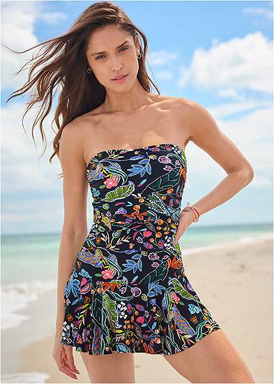 Plus Size Skirted Bandeau One-Piece